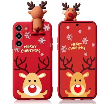 Imagem de Esakycn Capa para Samsung Galaxy S24 5G Natal, capa de telefone silicone vermelho 3D boneca brinquedo de Natal com design para meninas mulheres presente capa fina à prova de choque macia fofa para