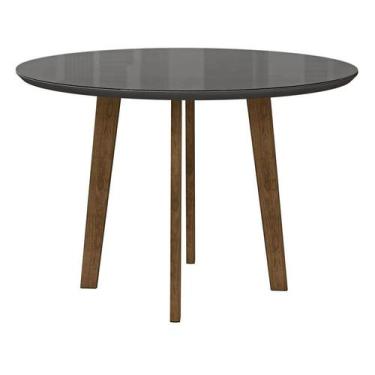 Imagem de Mesa de Jantar Redonda Turmalina 4 Lugares Pés Oblongo Cinza com Vidro