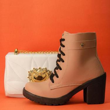 Imagem de Kit Coturno Bota Feminina Salto E Bolsa Coração Transversal Combo - J.