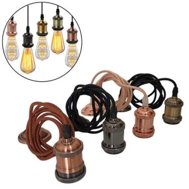 Imagem de Pendente Rústico Retrô Metal Decorativo 2M Soquete Bocal E27 - CBC