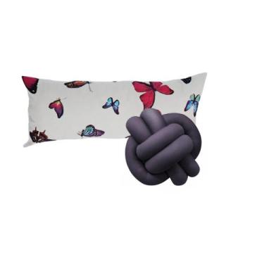 Imagem de Kit Luxo Casa 1 Almofada Baguete Borboleta + 1 Nó - Gabi Flor, Chumbo