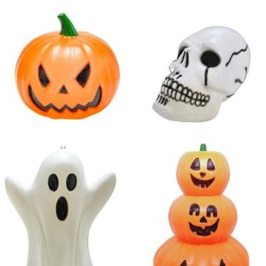 Imagem de Kit Decorativo de Halloween  1 Crânio 1 Abóbora Tri 1 Fantasma e 1 Mor