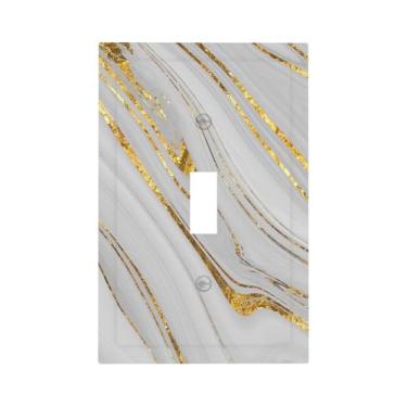 Imagem de Mdmei Placa de interruptor de luz de interruptor de luz de interruptor único de mármore branco e cinza dourado para escritório, quarto, cozinha, banheiro, tamanho 12 x 7 cm
