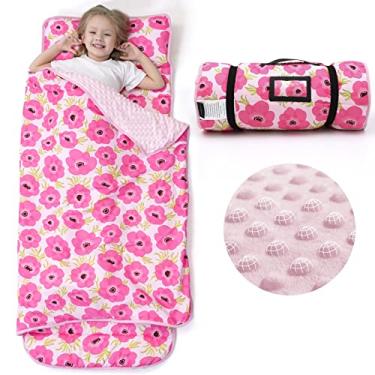 Imagem de ACRABROS Tapete de soneca infantil com travesseiro e cobertor - 133 x 53 x 3,8 centímetros, extra grande, tapetes enrolados para crianças pequenas, meninos e meninas, saco de dormir infantil para creche, pré-escola, viagens, acampamento, guache floral