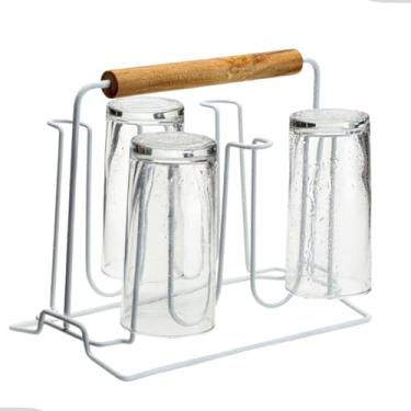 Imagem de Porta Copos Suporte Copos P/ 6 Copos Cozinha Mesa Escorredor Restaurante Secador Branco