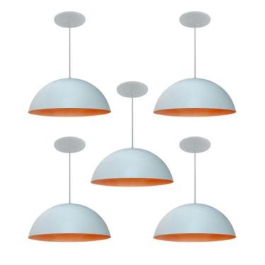 Imagem de Kit 5 Luminária Pendente Meia Lua 40cm Com Interior Laranja Fiação 110