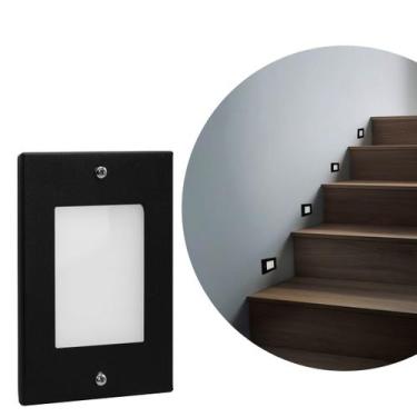 Imagem de Kit 5 Balizador de Embutir Escada Parede Preto 4x2 Alumínio - Iluminar