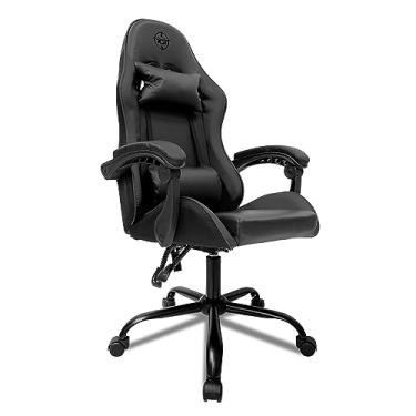 Imagem de Cadeira Gamer TGT Heron | Espuma Moldada | Almofadas para Lombar e Pescoço | Suporta até 120kg | Ajuste de Inclinação | Braço Fixo | Preta | TGT-HR-BL01