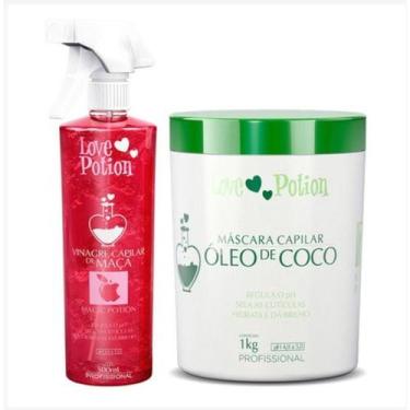 Imagem de Kit vinagre capilar de maça 500ml + máscara óleo de côco 1kg - love po