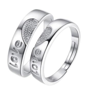 Imagem de Alianças de Namoro (LOVE)  Prata Esterlina Real 925 Redimensionáveis..