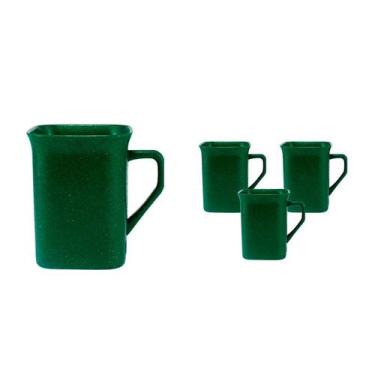 Imagem de Kit 4 Canecas Quadrada Fibra Madeira Verde 250Ml - Bb Store