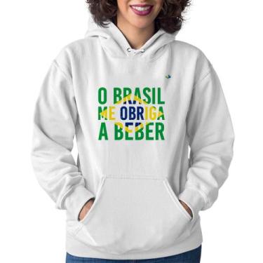 Imagem de Moletom Feminino O Brasil me obriga a beber - Foca na Moda, Branco, P