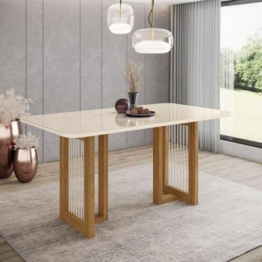 Imagem de Mesa De Jantar Com Tampo Mdf E Vidro Com Canto Arredondado 160 Cm Yara