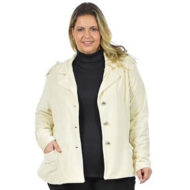 Imagem de Blazer Veludo Passarela Plus Size Fenomenal, Creme, 48