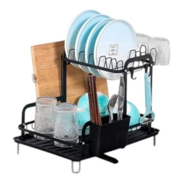 Imagem de Escorredor de Louças Pratos Grande com Bandeja Preto - 3KAM