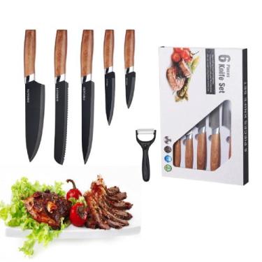 Imagem de Kit Faqueiro 5 Facas Profissional C/ Descascador Culinária Chef Presen