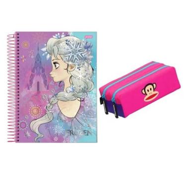 Imagem de Kit Caderno Escolar  Espiral 200 Folha Frozen e Estojo - Paul Frank