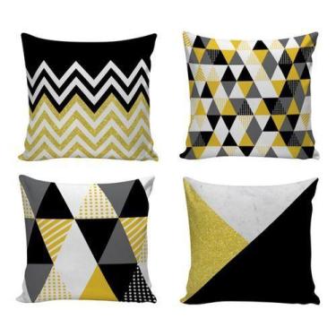 Imagem de Kit Com 4 Capas Para Almofadas Decorativas De Sofá Cinza/Amarelo/Preto