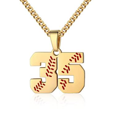 Imagem de Colar com número de beisebol para meninos 00-99 Atletas Jersey Número colar de aço inoxidável corrente banhada a ouro 55,88 cm pingente de beisebol personalizado presente de beisebol para homens e mulheres meninas, Aço inoxidável, não sabe