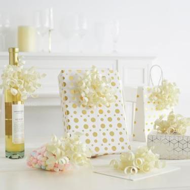 Imagem de HUIHUANG Arcos marfim para embrulho de presente, laço de fita encaracolado branco autoadesivo para presentes, garrafa de vinho, sacos de petiscos, acessórios de embrulho, lembrancinha de festa de