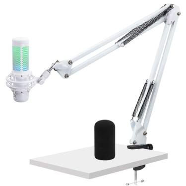 Imagem de WIBOND Quadcast Boom Arm com Capa para Microfone, Suporte para Microfone Boom Arm Branco Compatível com Hyperx Quadcast, Filtro Pop Profissional Quadcast Reduz Ruído de Fundo