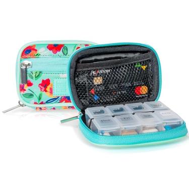 Imagem de Made Easy Kit Estojo de comprimidos para uso diário e viagens – 7 dias semanais de suplementos medicinais organizador de vitaminas – bolsa de neoprene com bolsos – compacto, portátil, 8 compartimentos