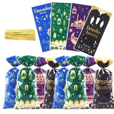Imagem de Ramadan Kareem sacos de petiscos, 100 peças de sacos de celofane de festa com laços torcidos sacos de presente de plástico transparente sacos de doces para casamento, festa de aniversário, suprimentos