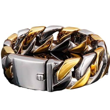 Imagem de Pulseira Masculina "Premium Style" em Aço Inoxidável, Banho Ouro e Prata, 22cm, Masculino, Estilo Sofisticado e Luxuoso - Acompanha Bolsa de Veludo