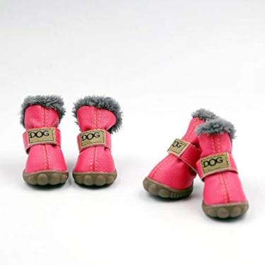 Imagem de Pihappy Botas de inverno para cães antiderrapantes à prova de escorregões e macias para neve com sola antiderrapante, tênis para filhotes pequenos, 4 peçasPihappy L rosa