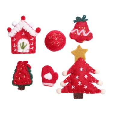 Imagem de shamjina Kit de enfeites de Natal DIY Enfeites de Natal de feltro artesanais Diversão DIY para crianças Mulheres Presente educacional fofo Kit de enfeites de, Vermelho