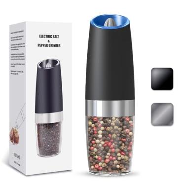Imagem de UNNEES Conjunto de 2 moedores elétricos de sal e pimenta por gravidade, conjunto de moedores automáticos de sal e pimenta, rugosidade ajustável, alimentado por bateria, luz LED, 1 pacote, (preto)