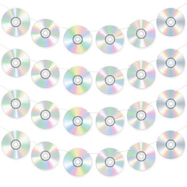 Imagem de CHUNNIN 4 peças, decorações de festa dos anos 90, banners de papel retrô, tema dos anos 90, discoteca, mixagem de CD guirlandas penduradas, decoração de parede de música dos anos 1990, recortes de