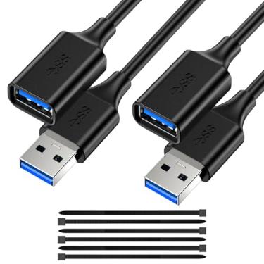 Imagem de Cabo extensor USB 3.0 (2 unidades), cabo de extensão USB 3.0, USB A macho para fêmea, compatível com pen drive USB, disco rígido, leitor de cartão, webcam, impressora, teclado, mouse, playstation, Xbox, fone de ouvido VR