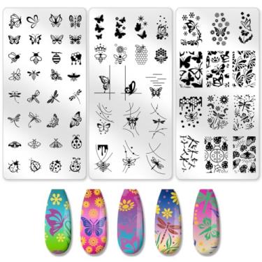 Imagem de beinkmake 3 peças de placa de estampagem de unhas borboleta libélula abelhas mariposa moldes de carimbo de arte francesa placas de carimbo de aço inoxidável ferramentas reutilizáveis DIY para