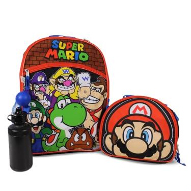 Imagem de Nintendo Super Mario Bros. Conjunto de mochila para meninos e meninas, mochila escolar infantil de 40 cm com bolso frontal com zíper, vermelha e preta, Multicor, Medium, Viajar