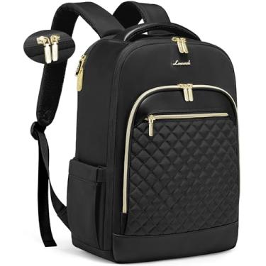 Imagem de LOVEVOOK Mochila Feminina de Viagem com Zíper Antirroubo para Laptop de 15,6 Polegadas, Preta com Nylon e Poliuretano, 17 Polegadas, Mochila de Trabalho e Viagem