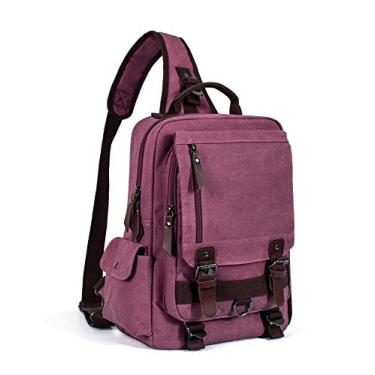 Imagem de Mochila de lona retrô com bolsa tiracolo para viagem Leaper, Purplish Red, Large