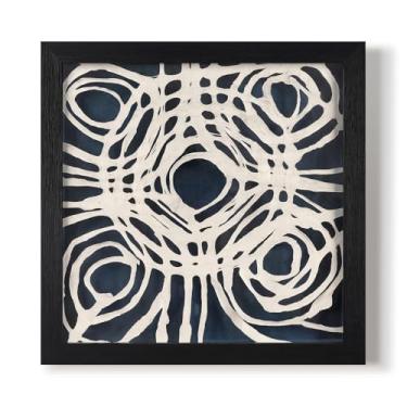 Imagem de FOLKOR Arte de parede abstrata emoldurada para escritório doméstico moderno, papel de arroz artesanal de 30,5 cm, arte em espiral, decoração maximalista, painel de parede geométrico preto e branco