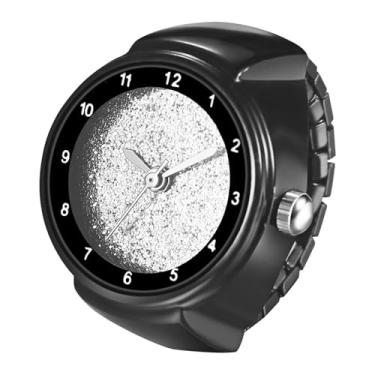 Imagem de OIDEA Relógio de dedo feminino e masculino: anel analógico de quartzo com mostrador redondo simples de aço inoxidável para dia dos namorados, Natal, aniversário, formatura, A. pulseira preta