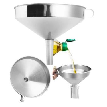 Imagem de Funil Grande Inox 16cm Coador Com Alça Multiuso Garrafa Óleo - KeHome