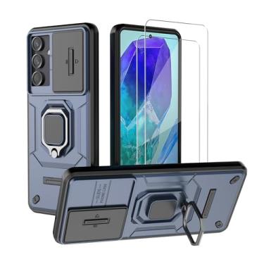 Imagem de WRTBS Capa de celular para Samsung Galaxy M55 5G com protetor de tela de vidro [2 unidades], capa de proteção para câmera deslizante embutida, capa protetora de corpo inteiro militar resistente - azul