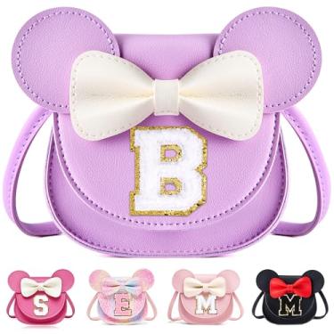 Imagem de ONECOCOA Presentes de aniversário para meninas, bolsa infantil, carteira para meninas, presente de aniversário transversal para meninas de 3, 4, 5, 6 e 7 anos, Inicial roxo-branco, B