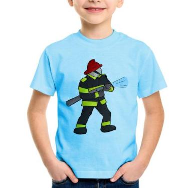 Imagem de Camiseta Infantil Bombeiro - Foca na Moda, Azul bebê, 2