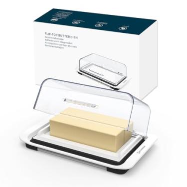 Imagem de KITCHENDAO Manteigueira Hermética Com Tampa Flip-Top Para Bancada E Geladeira, Suporte Para Manteiga, Bandeja De Plástico Para Manteiga Para 2 Palitos Costa Leste/Costa Oeste/Estilo Europeu/Manteiga