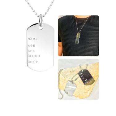 Imagem de Cordão Corrente Masculino 60cm Placa Identificação Exército Tag Milita