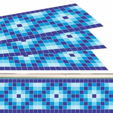Imagem de Kit 20 Adesivos Piscina Azulejo Mosaico Quadriculado Azul 100x30cm - R