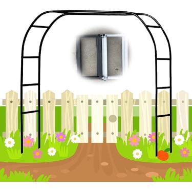 Imagem de Arco de jardim de metal preto grande de 1,2 a 3,5 m de largura, mandril de pérgola de casamento, arco rosa, fácil de montar, para plantas trepadeiras, rosas, interior, exterior, 2,4/2,2 m de altura