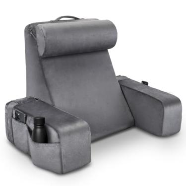 Imagem de Morelexa Travesseiro de leitura para sentar na cama adulto, travesseiro de costas para cama sentado, suporte completo para conforto, cadeira de espuma sólida com descanso de braços e travesseiro de
