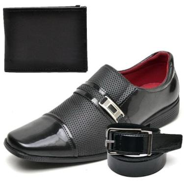 Imagem de Kit Sapato Social Masculino Preto de Verniz Com Carteira e Cinto - top
