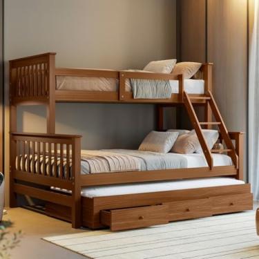 Imagem de Treliche Com Cama Casal Em Madeira e Aux Solteiro C/Gavetas Woodstore (Castanho)